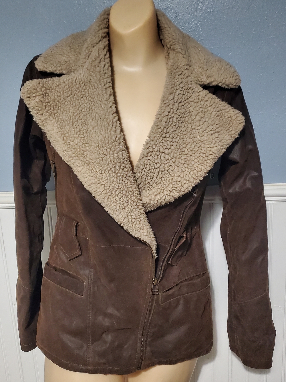 VTG Victoria's Secret Moda International Genuine Leather Sherpa Aviator Jacket